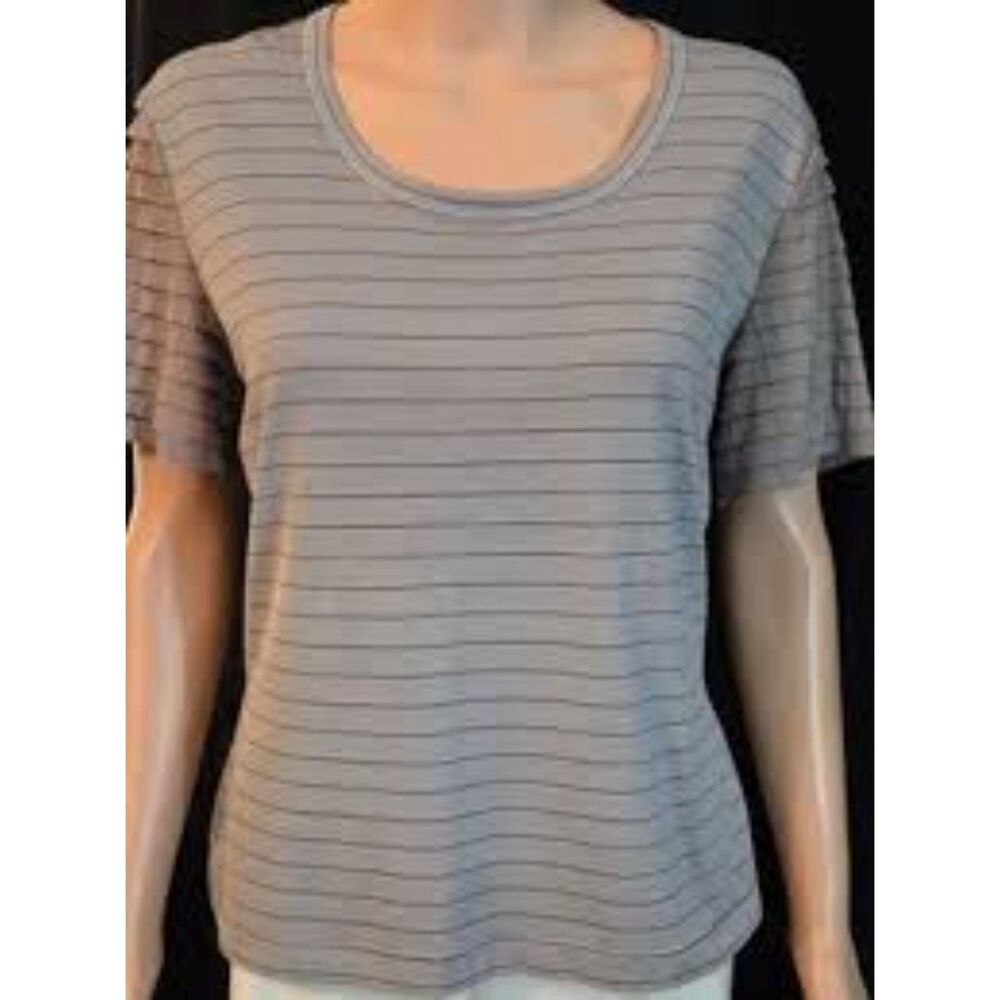 St John XL Striped Top Tiered Short Sleeves EUC Taupe
